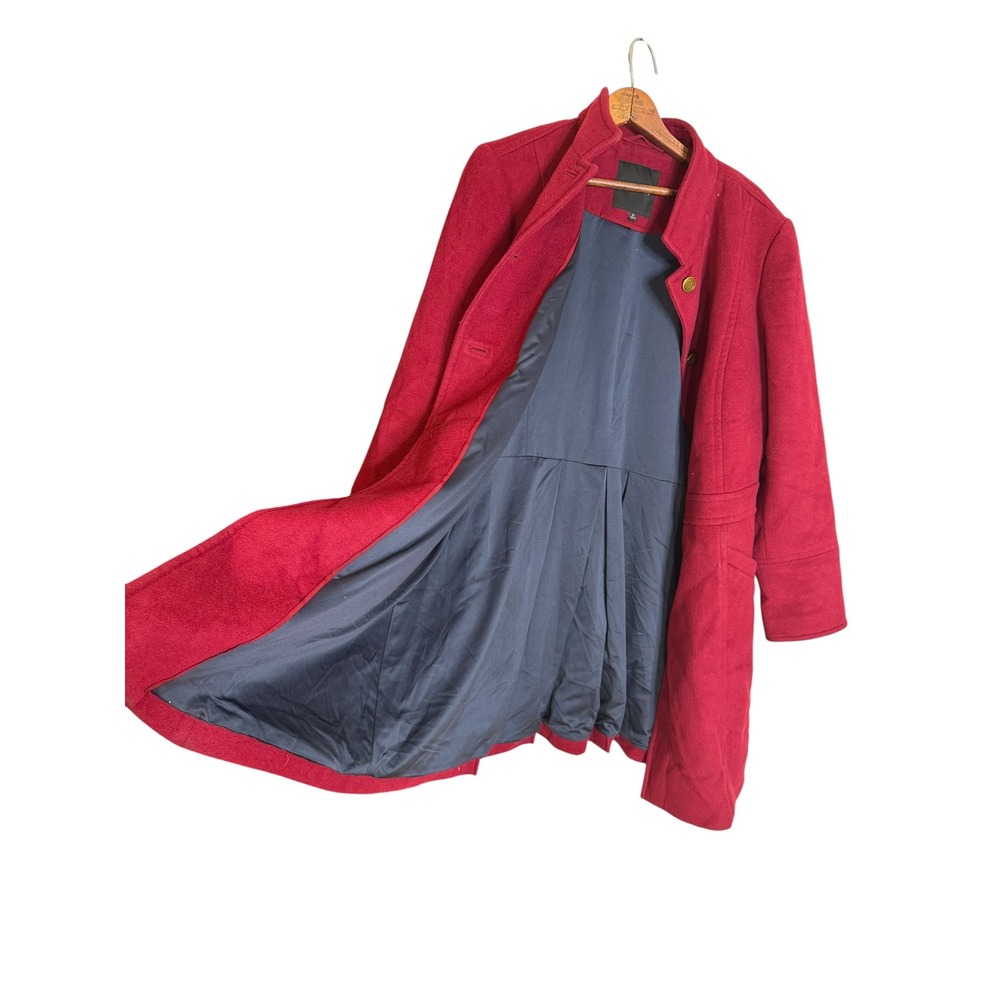Talbots Womens Red Wool Blend Walker Coat Gold Crest Button Pleated Back Size 18 - Picture 7 of 8
